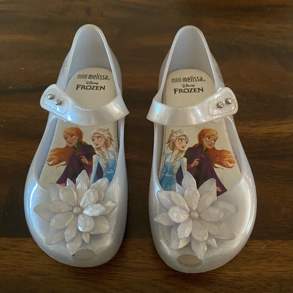 Mini Melissa Kids Frozen Elsa & Anna Shimmery White Mary Jane Shoes